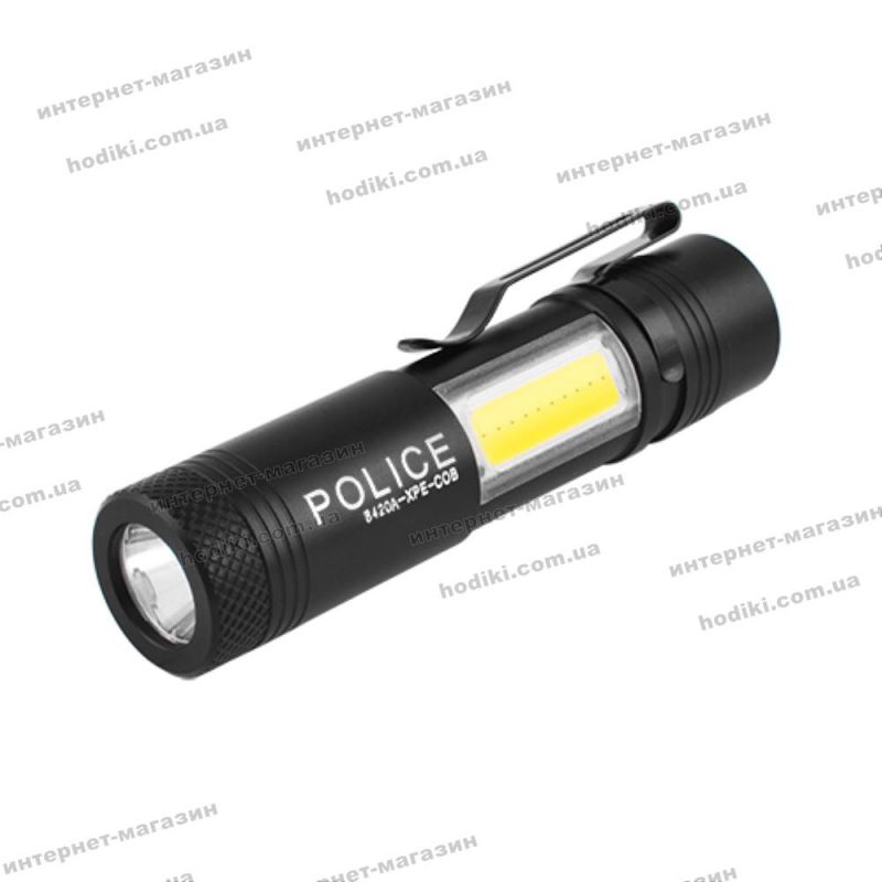 Фонарь Police 8420A-XPE+COB, 1х14500/1xAA, зажим (код 12928)