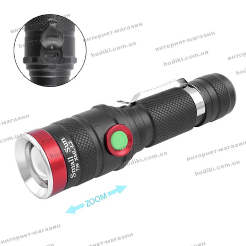 Ліхтар Small Sun 739 XML-L2, 1х18650, ЗУ micro USB, zoom, затискач, комплект (код 12936)